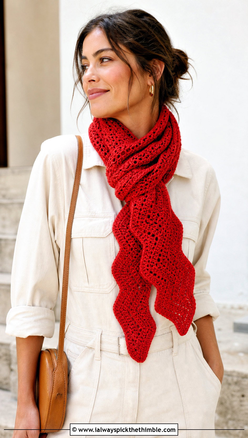 Chevron One Ball Crochet Scarf With Utility Jumpsuit And Sneakers - 15 one ball crochet scarf outfit ideas