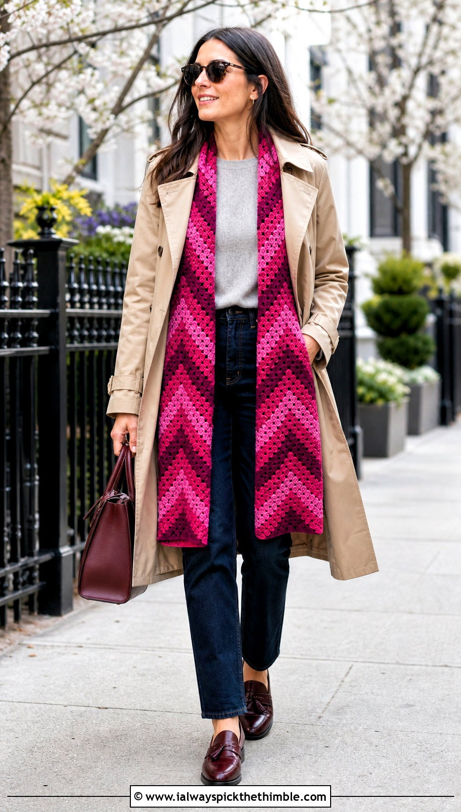 Chevron Rectangle Crochet Wrap With Trench Coat - 20 Rectangle Crochet Wrap outfit ideas