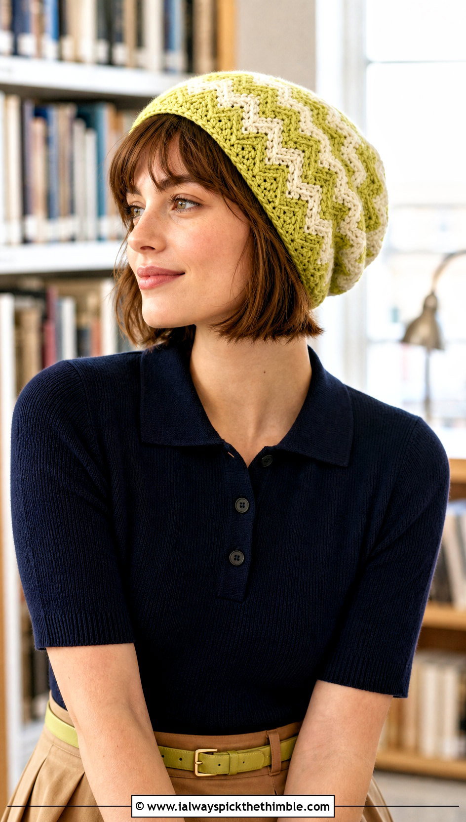 Chevron Slouch Crochet Hat With Knit Polo And Midi Skirt - 20 slouch crochet hat outfit ideas