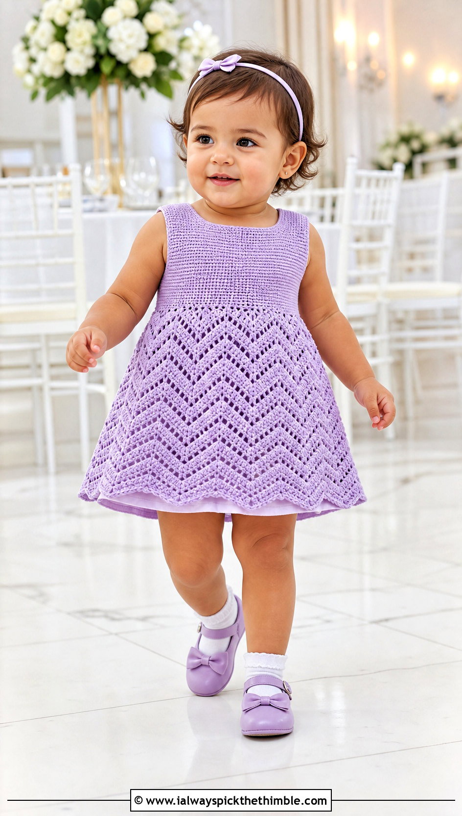 Chevron Stitch Crochet Baptism Dress With Bow Shoes - 15 crochet baptism dress outfit ideas