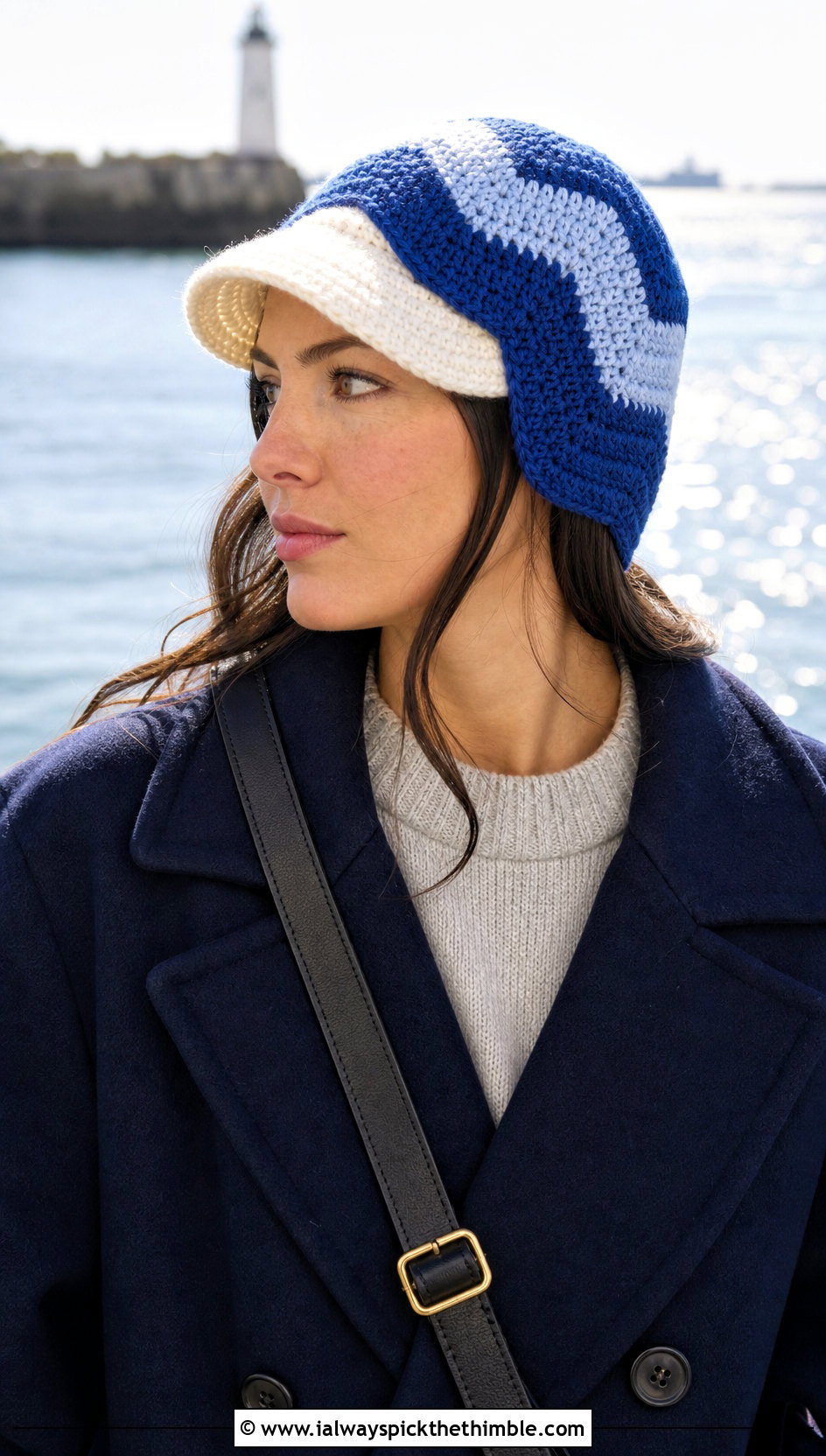 Chevron Stripe Baseball Hat Ear Warmer With Peacoat - 20 Crochet Baseball Hat Ear Warmer outfit ideas