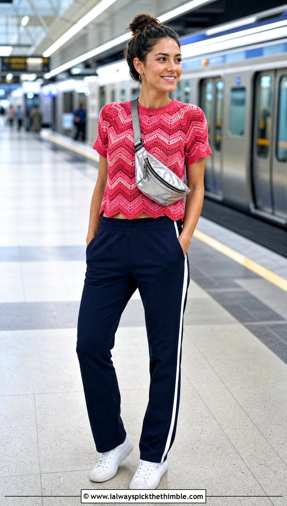 Chevron Stripe Vintage Crochet Top With Track Pants - 15 vintage crochet top design outfit ideas