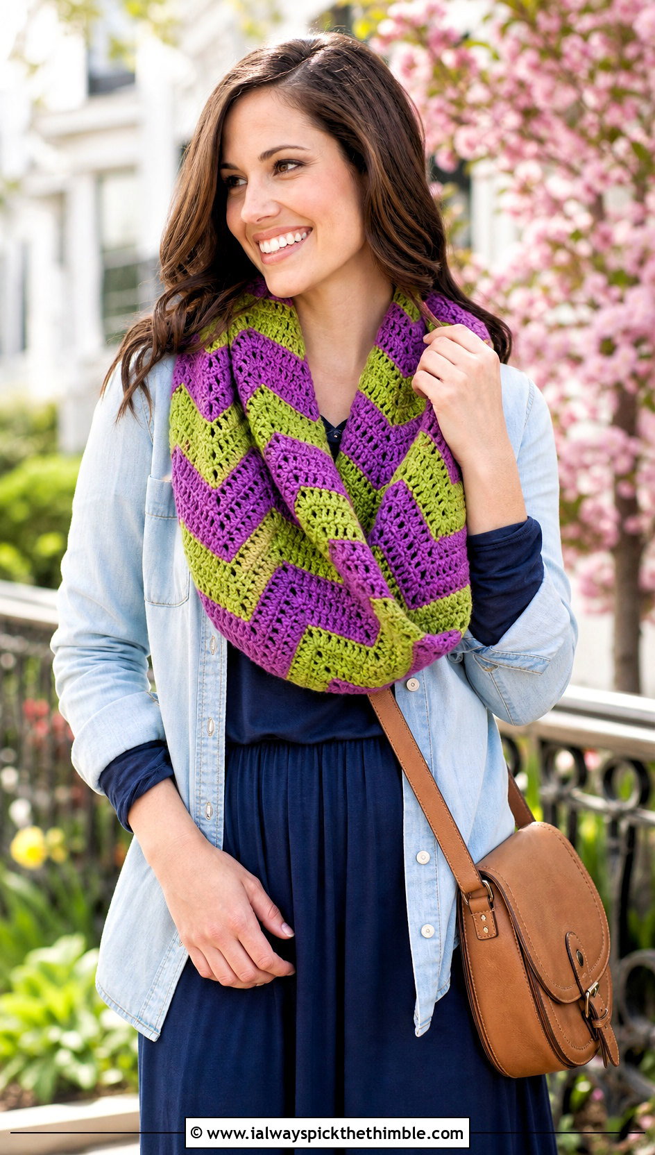 Chevron Striped Crochet Infinity Scarf With Maxi Dress - 15 Striped Crochet Infinity Scarf outfit ideas