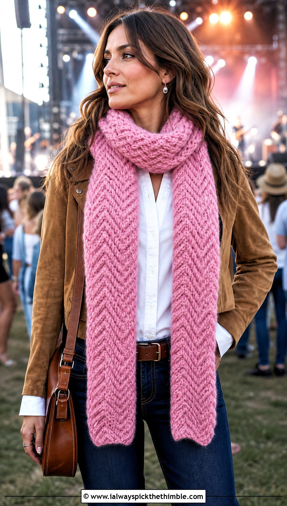 Chevron Super Chunky Crochet Scarf With Western Denim - 20 Super Chunky Crochet Scarf outfit ideas