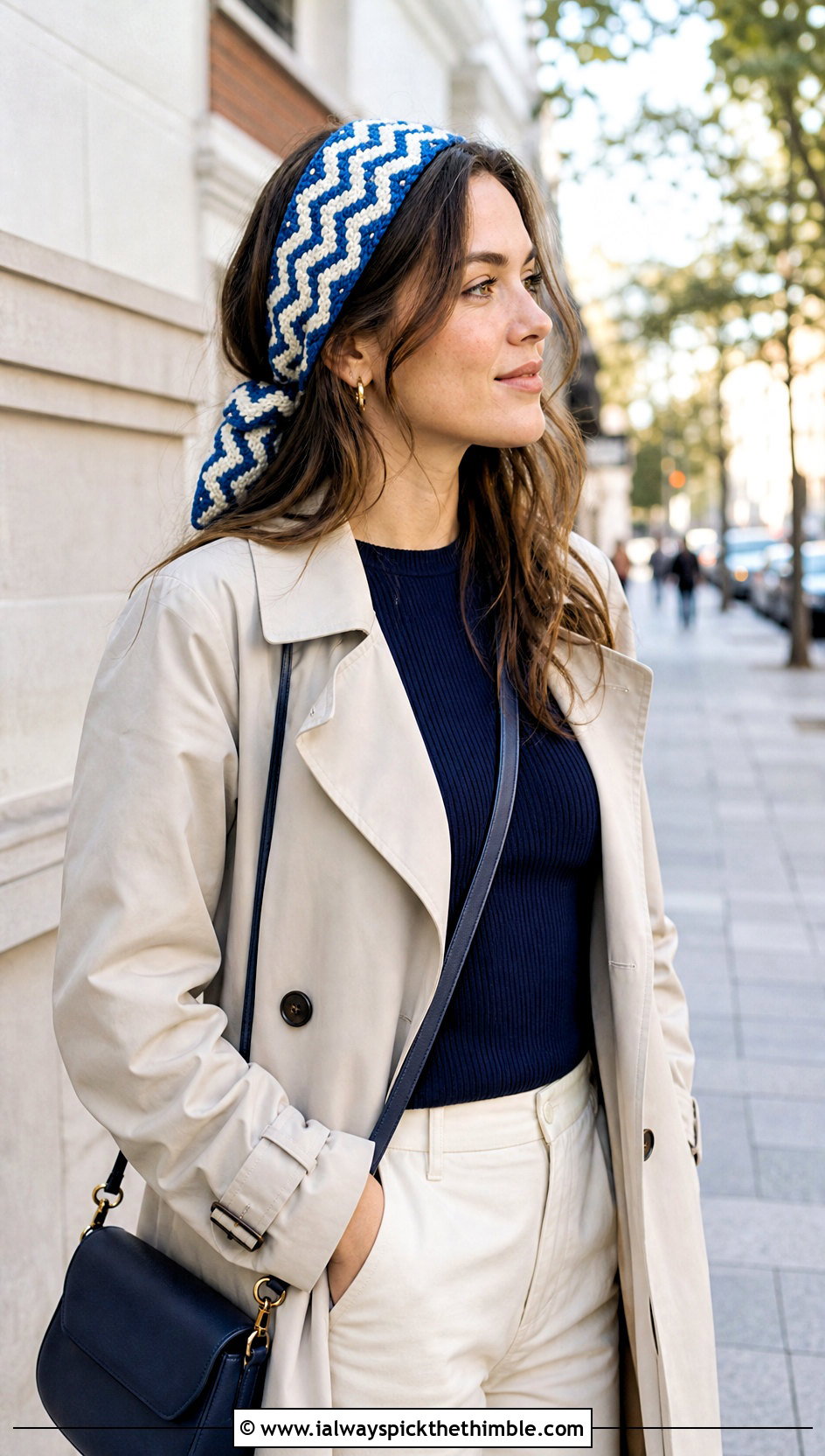 Chevron Tie Back Crochet Adjustable Headband With Trench Coat - 20 Crochet Adjustable Headband outfit ideas