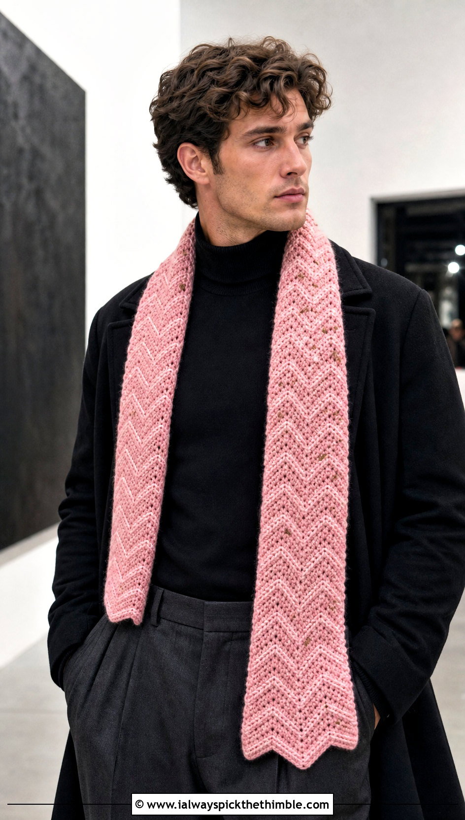 Chevron Tweed Crochet Scarf With Turtleneck - 15 Tweed Men's Crochet Scarf outfit ideas