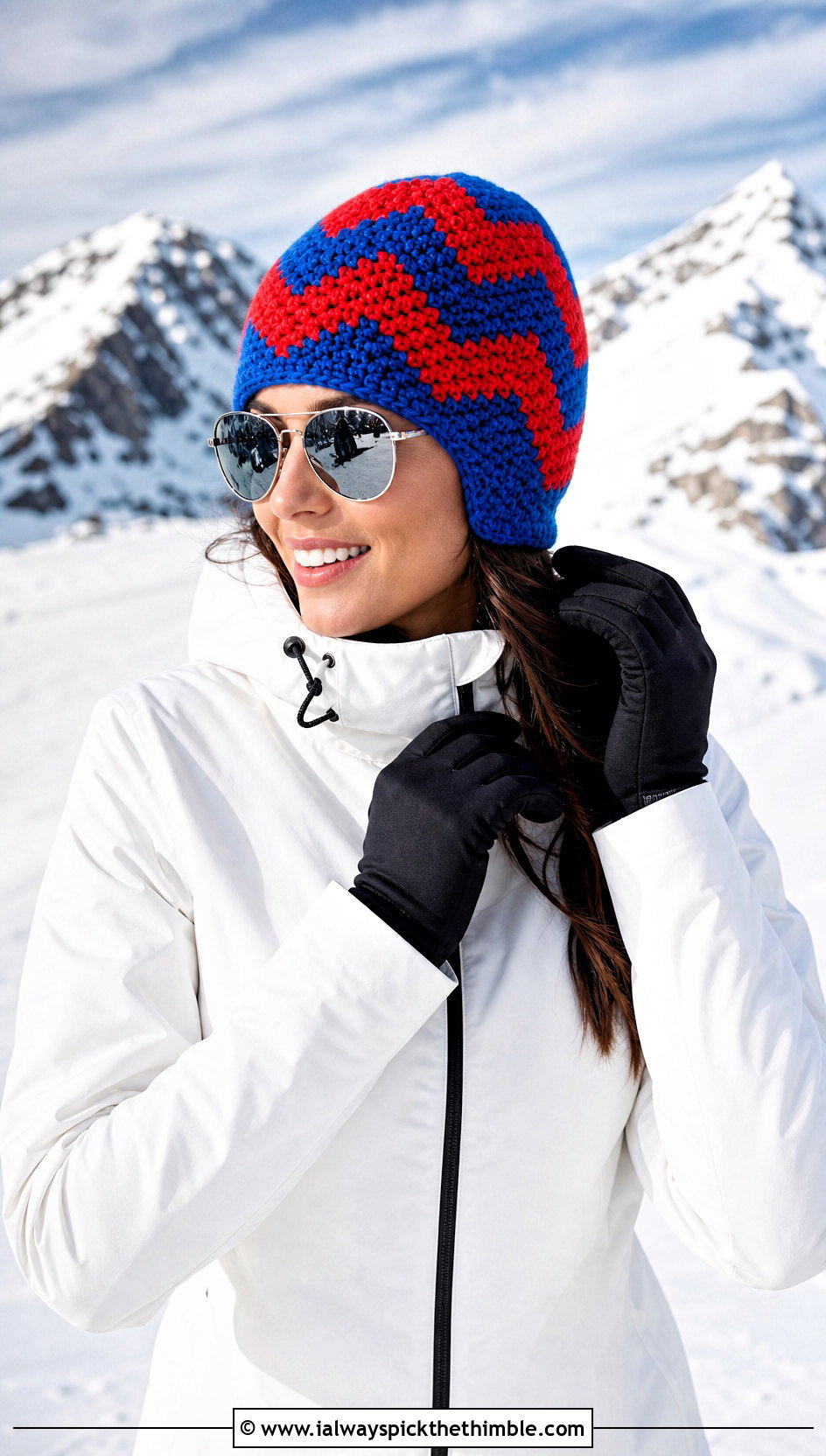 Chevron Two Color Crochet Beanie With Ski Jacket - 20 two color crochet beanie outfit ideas