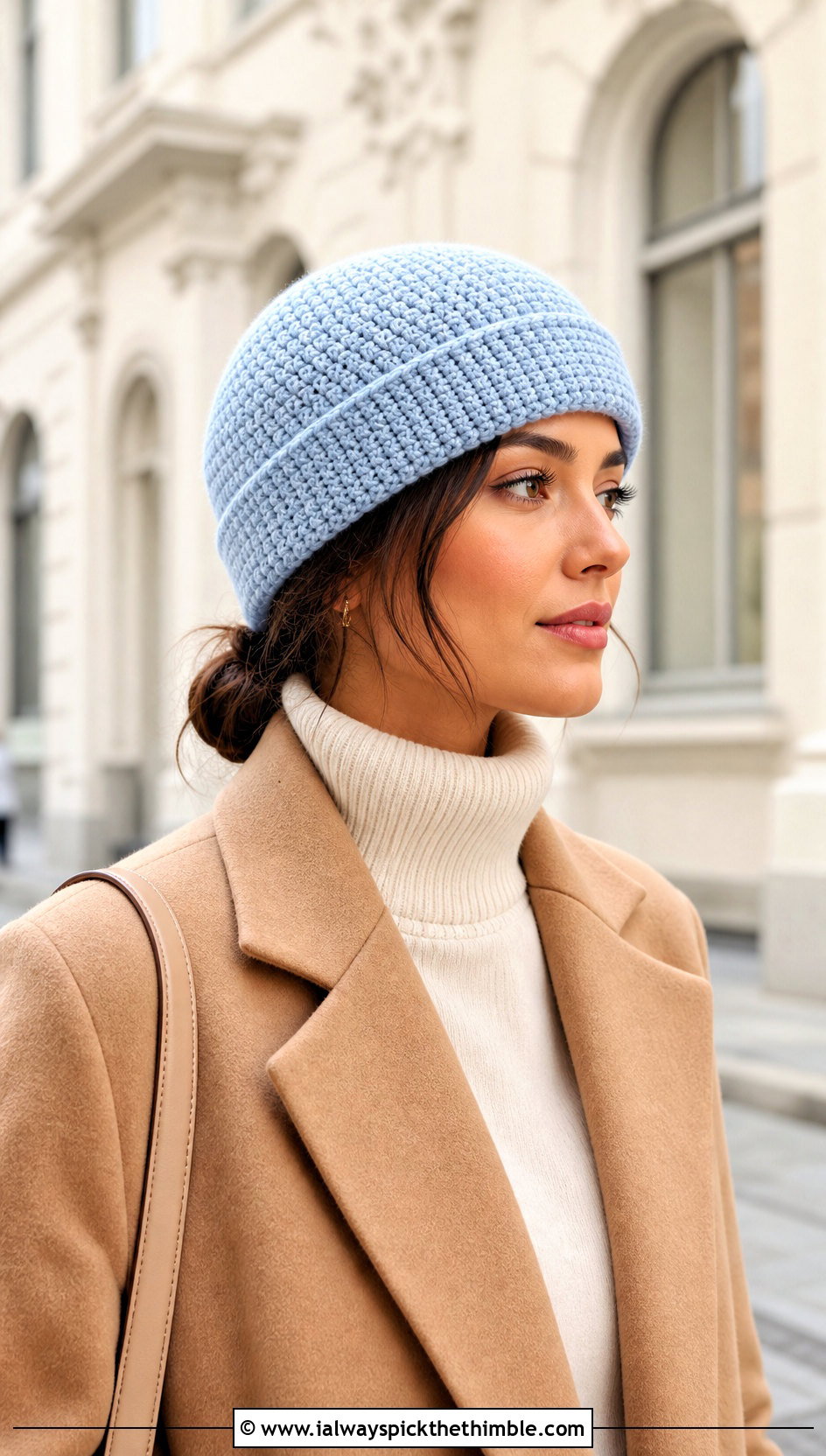 Chin Length Beard Crochet Beanie With Wool Coat - 20 Beard Crochet Hat outfit ideas