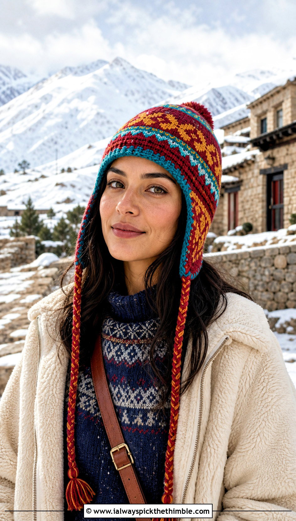 Chullo Crochet Ear Flap Hat With Fair Isle Sweater - 20 crochet ear flap hat outfit ideas