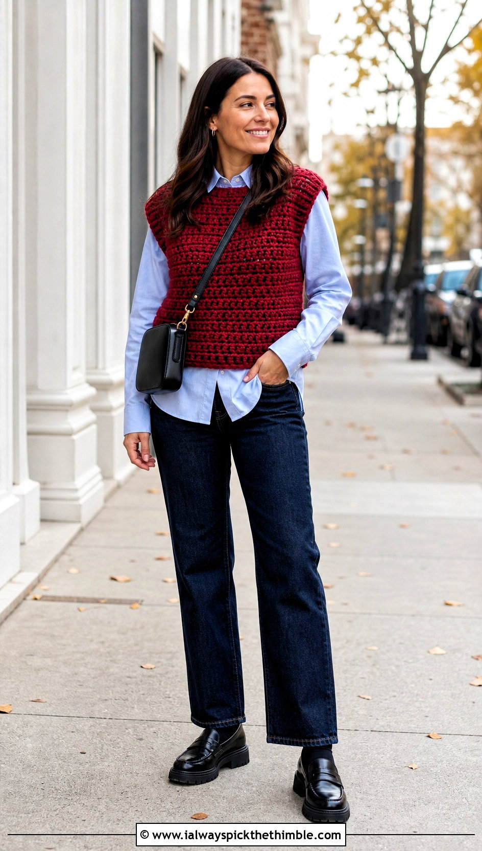Chunky 2 Rectangle Crochet Sweater Top With Layered Shirt - 20 2 Rectangle Crochet Top outfit ideas