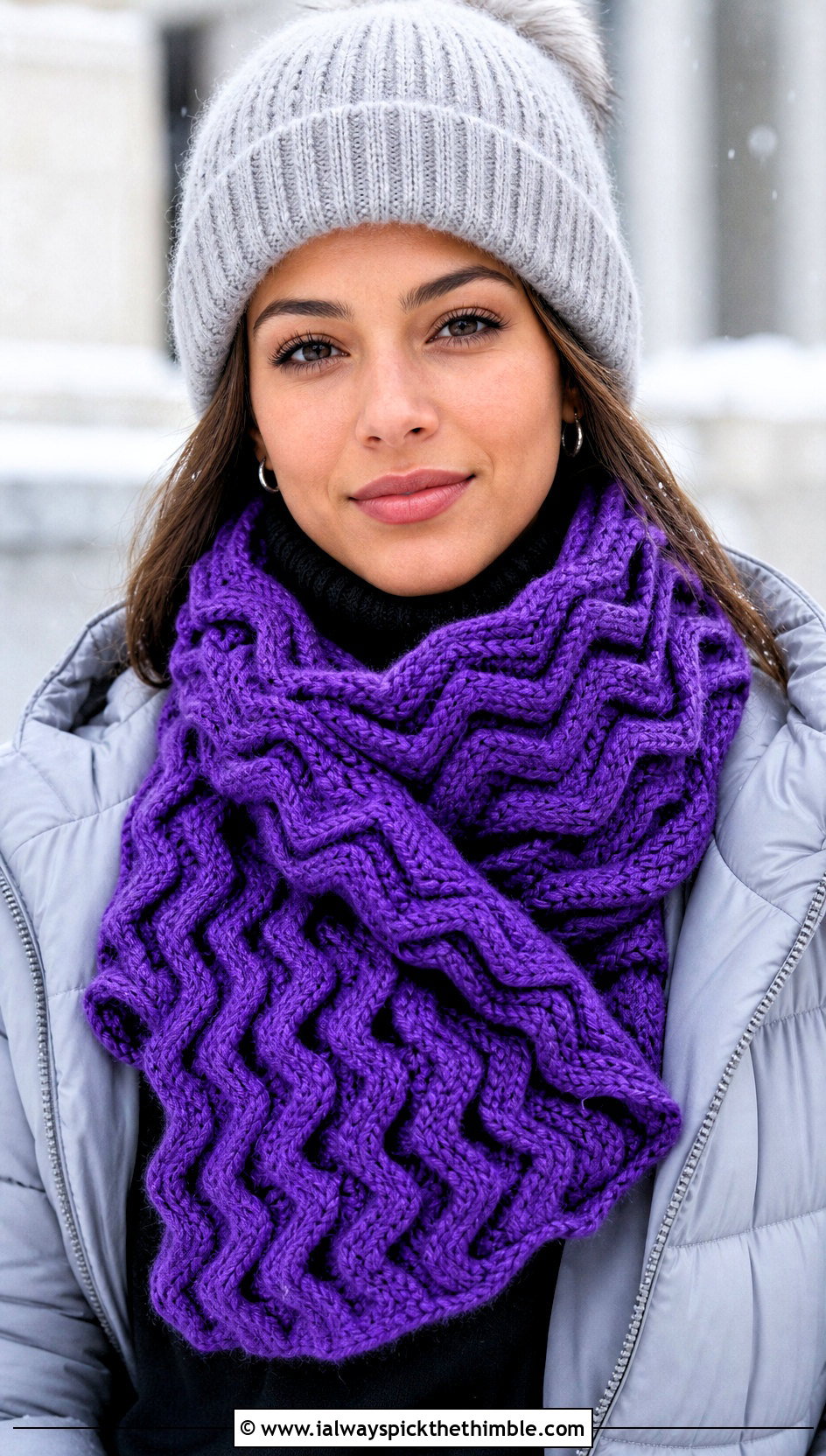 Chunky 3D Zig Zag Crochet Scarf With Puffer Jacket - 20 Zig Zag Crochet Scarf outfit ideas