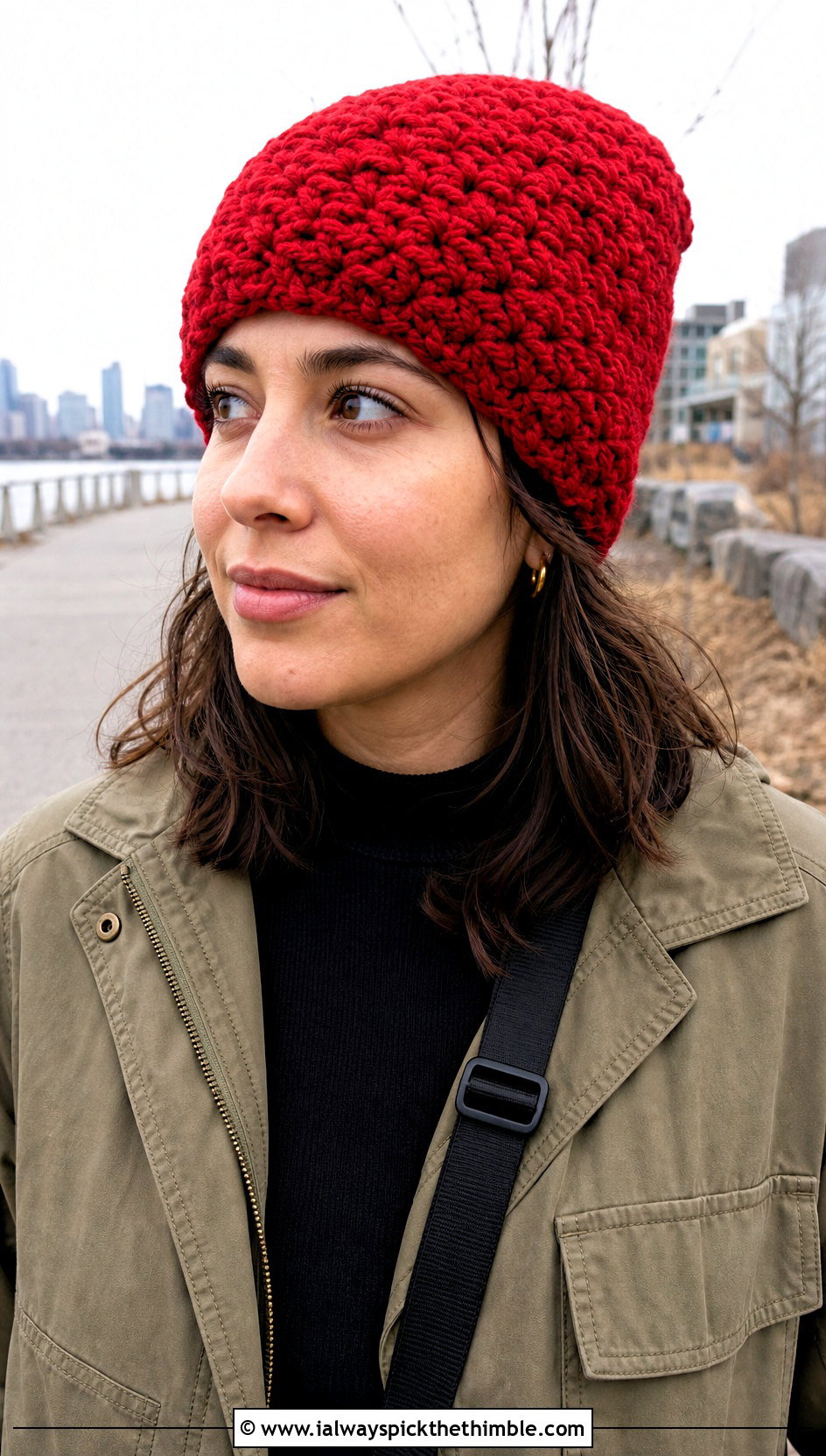 Chunky Alpine Stitch Beanie With Utility Jacket - 20 chunky yarn crochet beanie outfit ideas