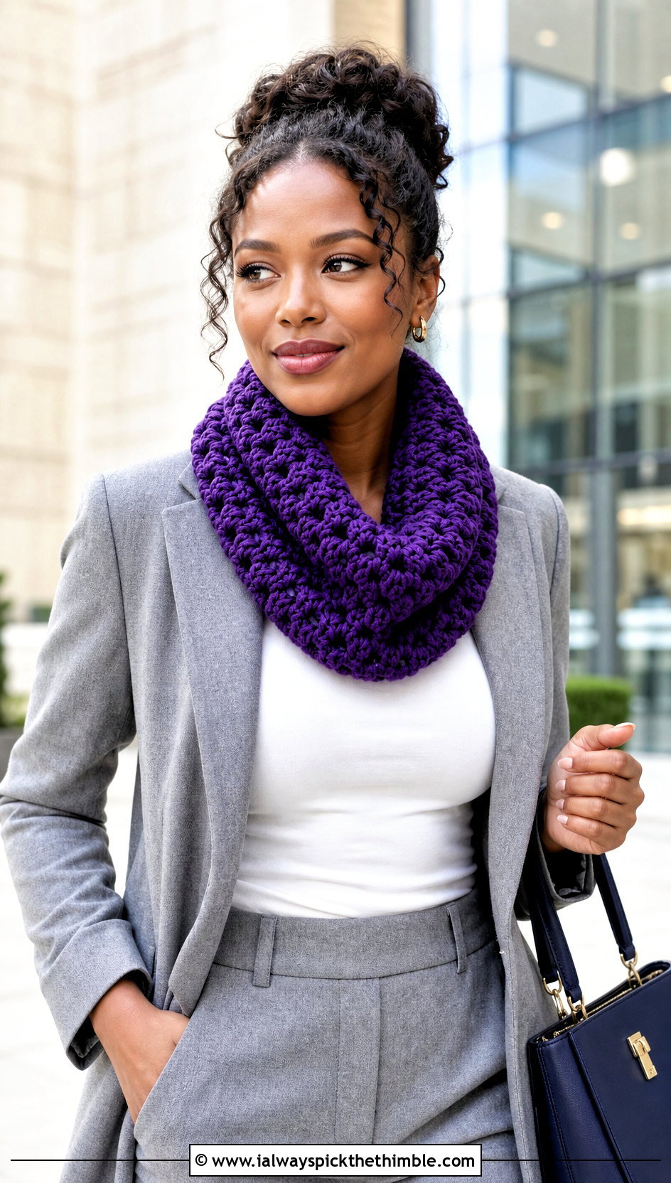Chunky Alpine Stitch Crochet Cowl With Wool Suit - 20 chunky crochet cowl outfit ideas