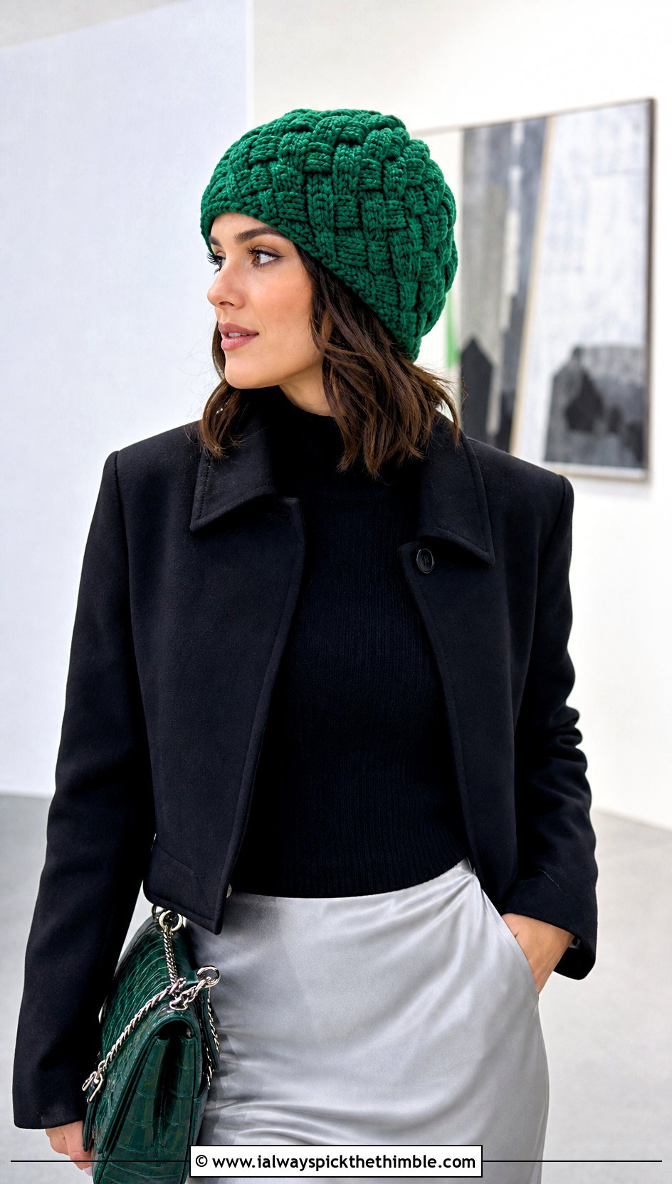 Chunky Basketweave Beanie With Satin Skirt - 20 chunky yarn crochet beanie outfit ideas