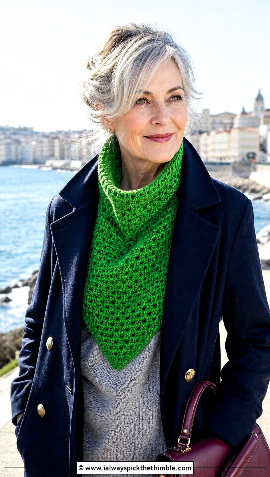 Chunky Bib Crochet Cowl With Peacoat - 20 chunky crochet cowl outfit ideas