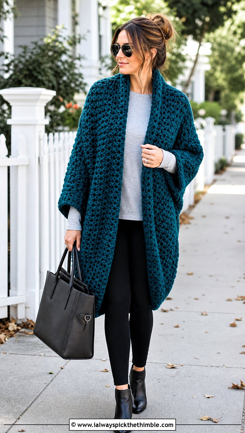 Chunky Blanket Crochet Cocoon Cardigan With Leggings - 15 Easy Crochet Cocoon Cardigan outfit ideas