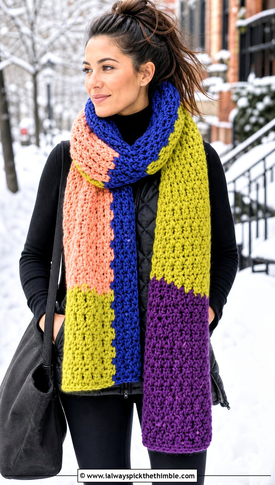 Chunky Blanket Crochet Scarf With Leggings And Boots - 20 easy crochet scarfs outfit ideas