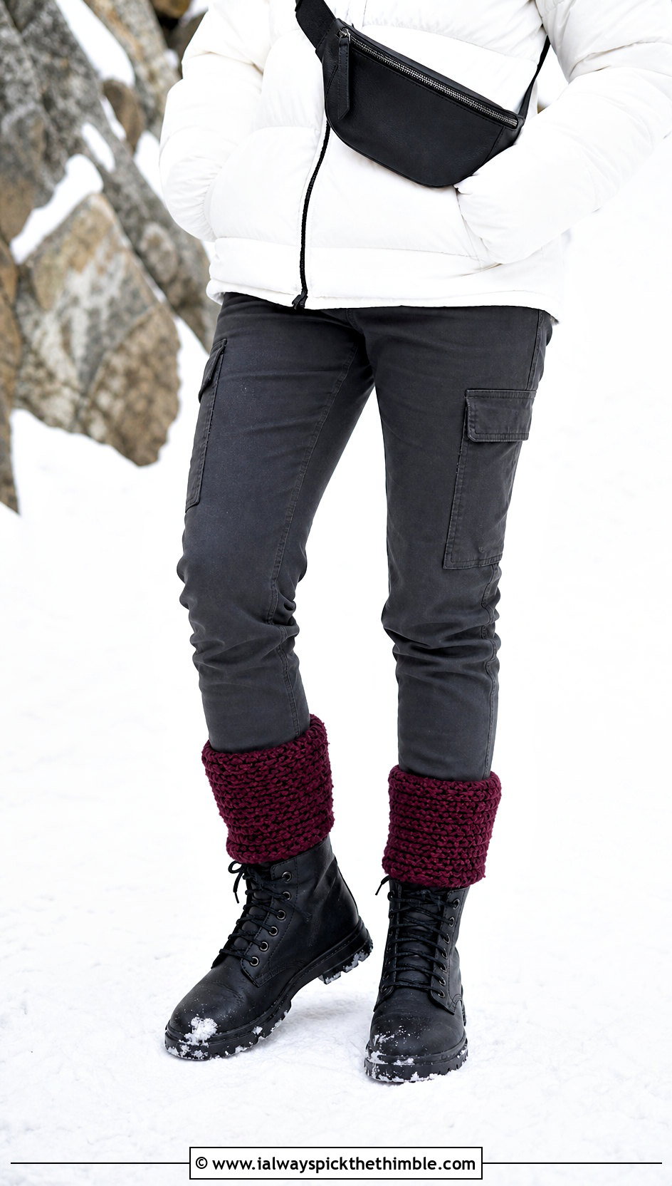 Chunky Boot Crochet Wool Socks With Puffer Jacket - 20 Crochet Wool Socks outfit ideas