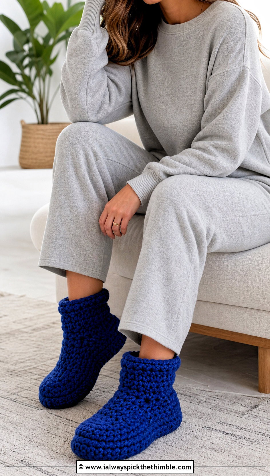 Chunky Bootie Crocheted Slipper Socks With Lounge Set - 15 Crocheted Slipper Socks outfit ideas