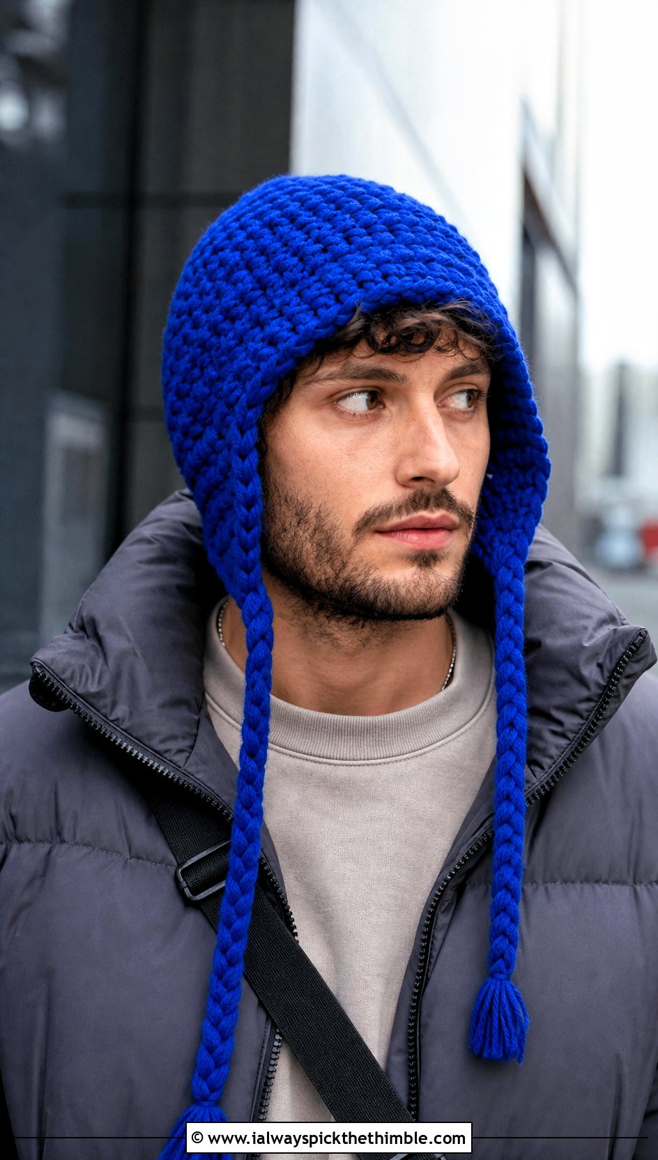 Chunky Braided Crochet Earflap Hat With Puffer Jacket - 15 Mens Crochet Hat With Earflaps outfit ideas