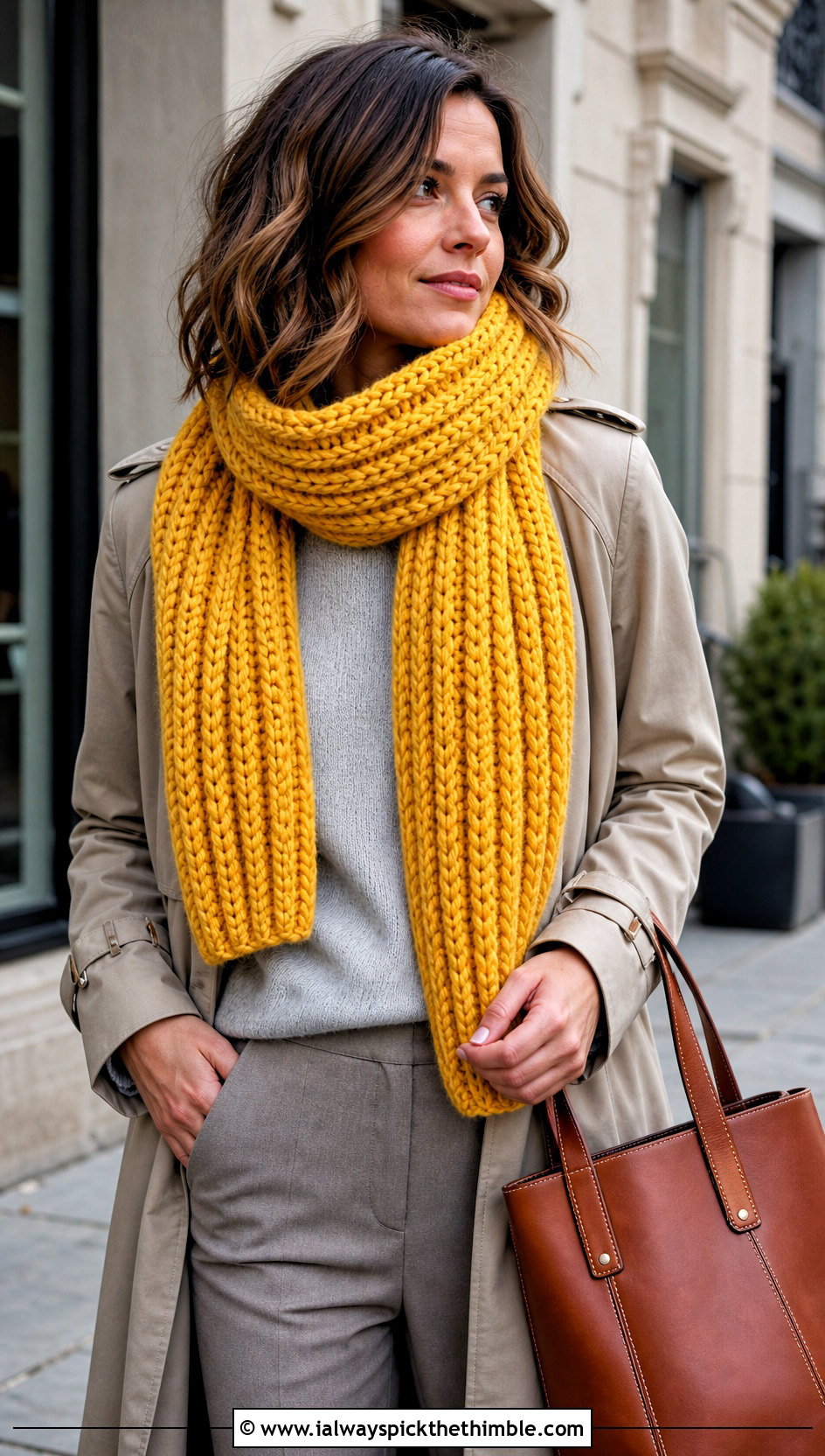 Chunky Brioche Crochet Scarf With Trench Coat - 20 Brioche Crochet Scarf outfit ideas