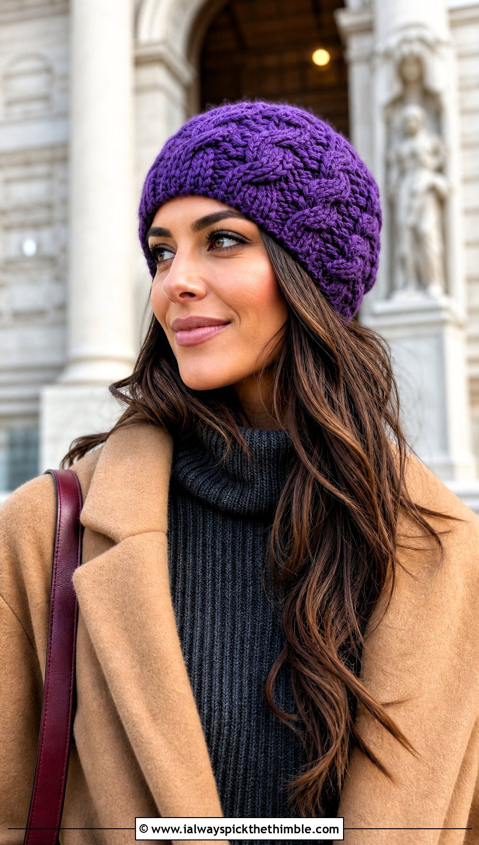 Chunky Cable Crochet Beanie With Sweater Dress - 20 chunky yarn crochet beanie outfit ideas