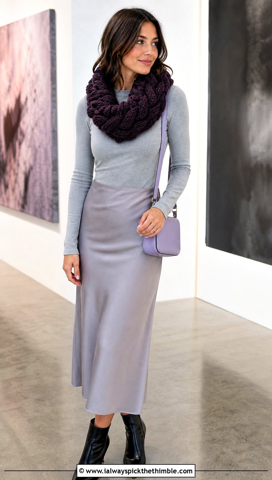 Chunky Cable Crochet Cowl With Satin Skirt - 20 chunky crochet cowl outfit ideas