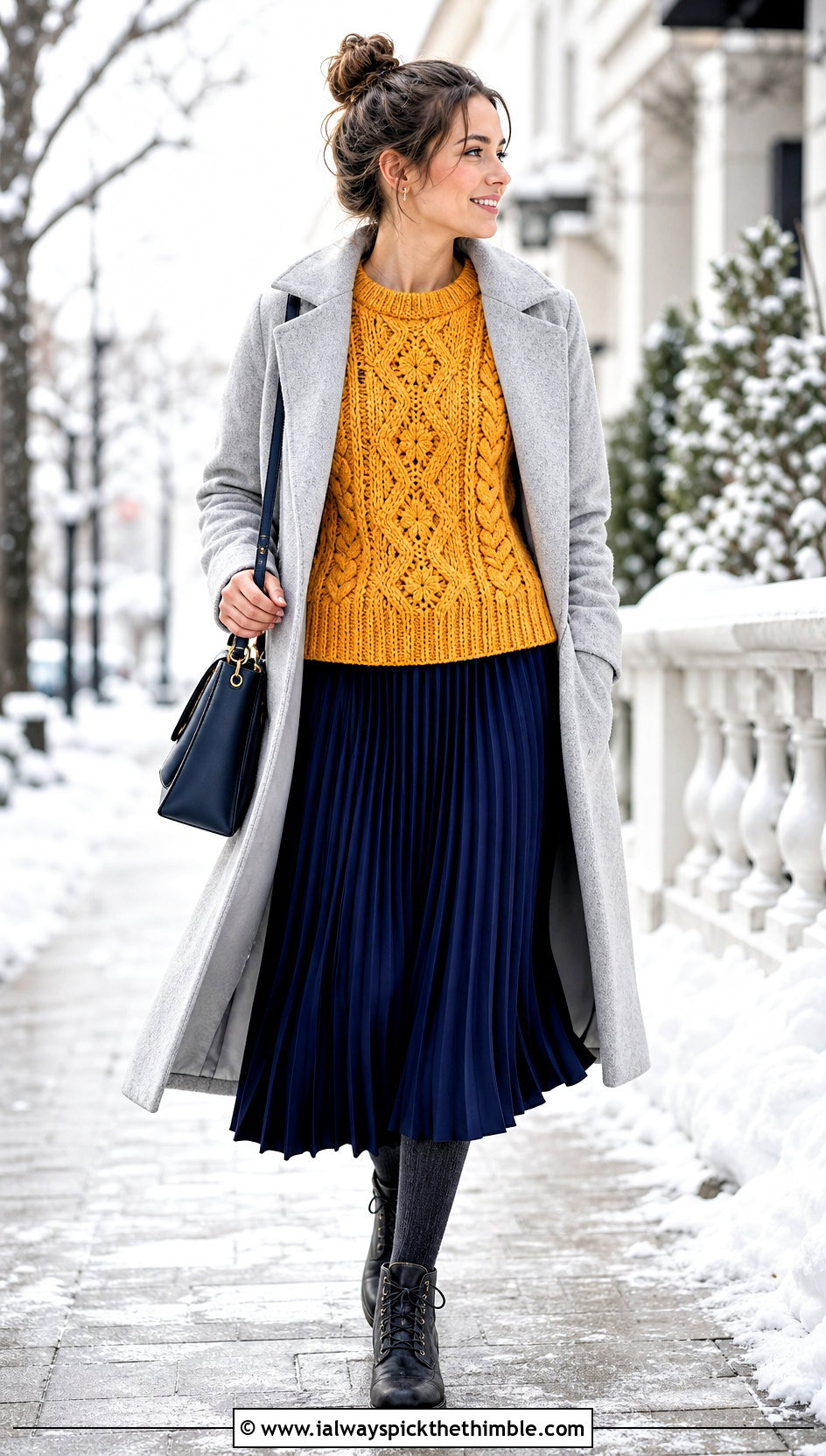 Chunky Cable Crochet Sweater With Maxi Skirt - 20 Comfy Crochet Sweater outfit ideas