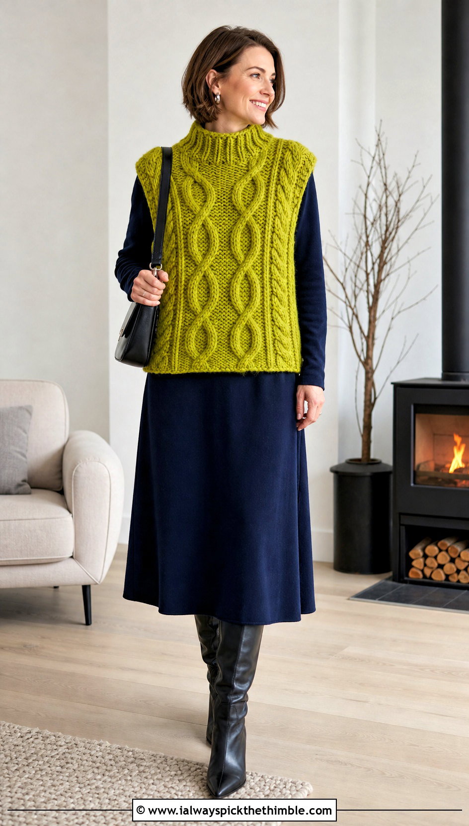 Chunky Cable Crochet Vest With Midi Dress - 25 diy crochet vest outfit ideas