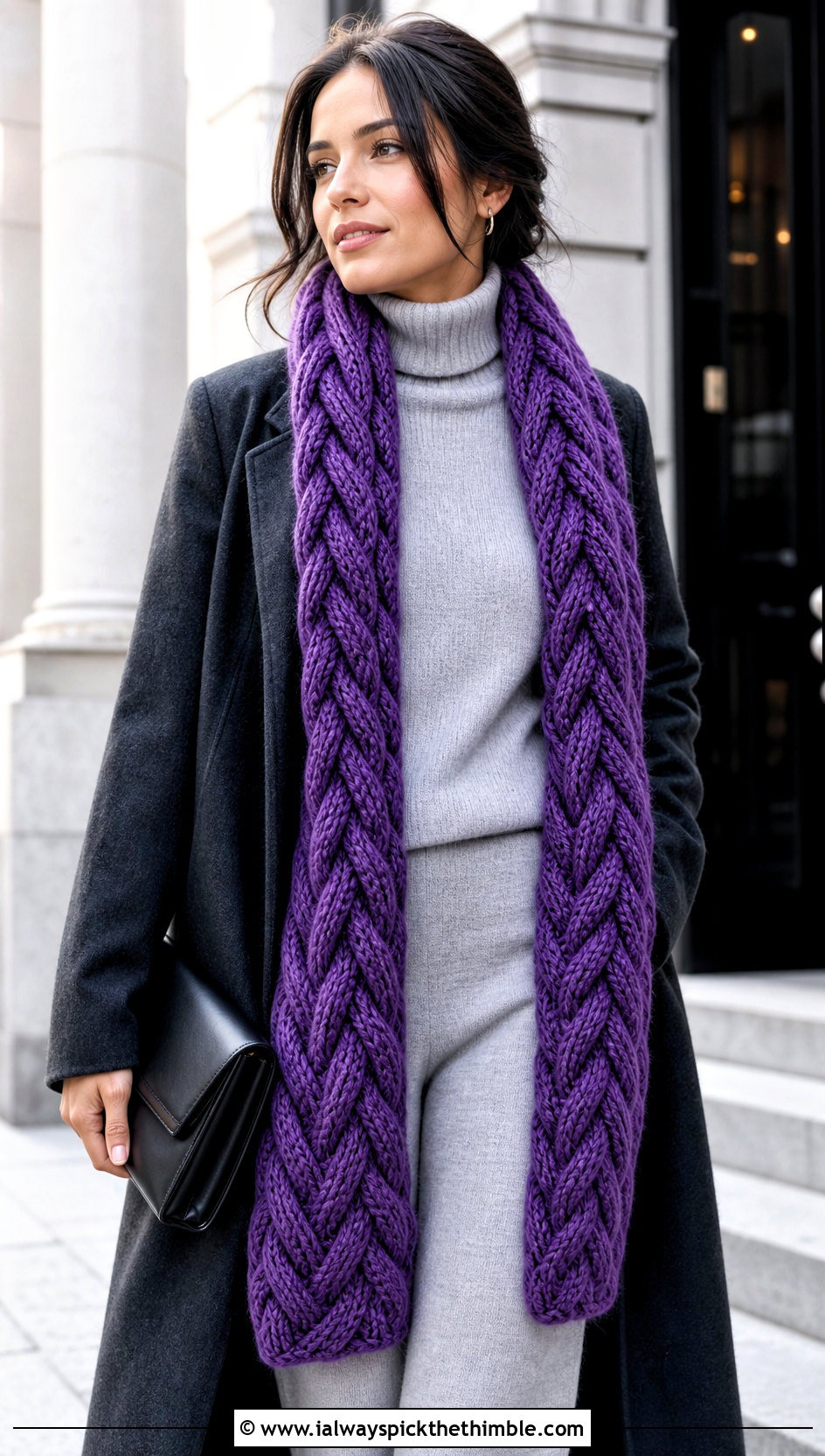 Chunky Cable Look Crochet Scarf With Knit Set - 20 Chunky Yarn Crochet Scarf outfit ideas