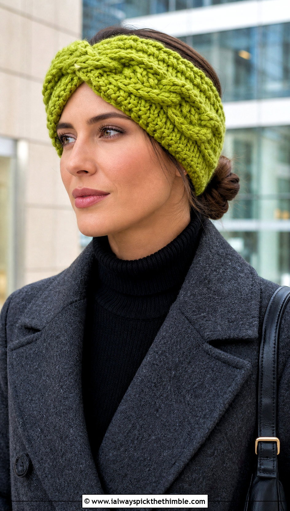 Chunky Cable Twist Crochet Ear Warmer With Wool Coat - 20 twist crochet ear warmer outfit ideas