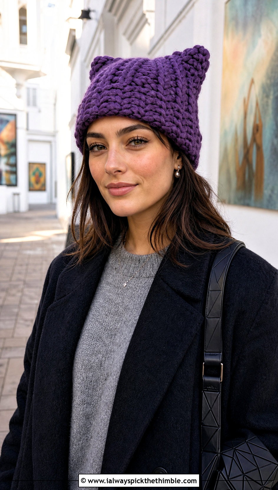 Chunky Cat Ear Beanie With Minimalist Outfit - 20 chunky yarn crochet beanie outfit ideas