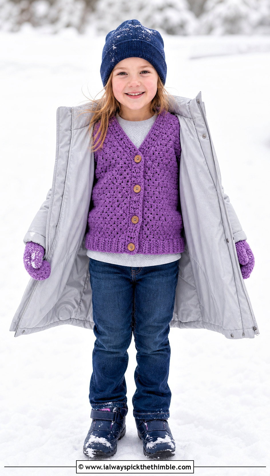 Chunky Childs Hexagon Cardigan With Winter Layers - 15 Crochet Childs Hexagon Cardigan outfit ideas