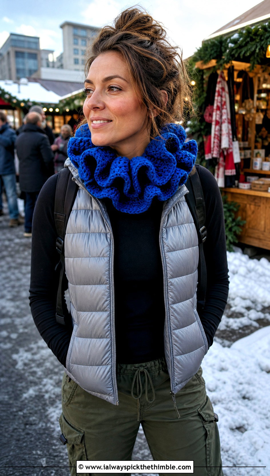 Chunky Clown Crochet Ruffle Collar With Puffer Vest - 20 Clown Crochet Ruffle Collar outfit ideas