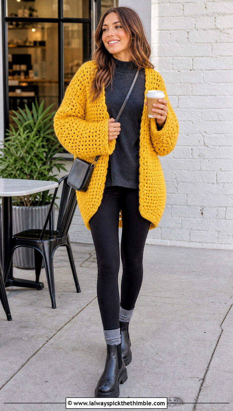 Chunky Cocoon Crochet Blanket Sweater With Leggings - 20 crochet blanket sweater outfit ideas