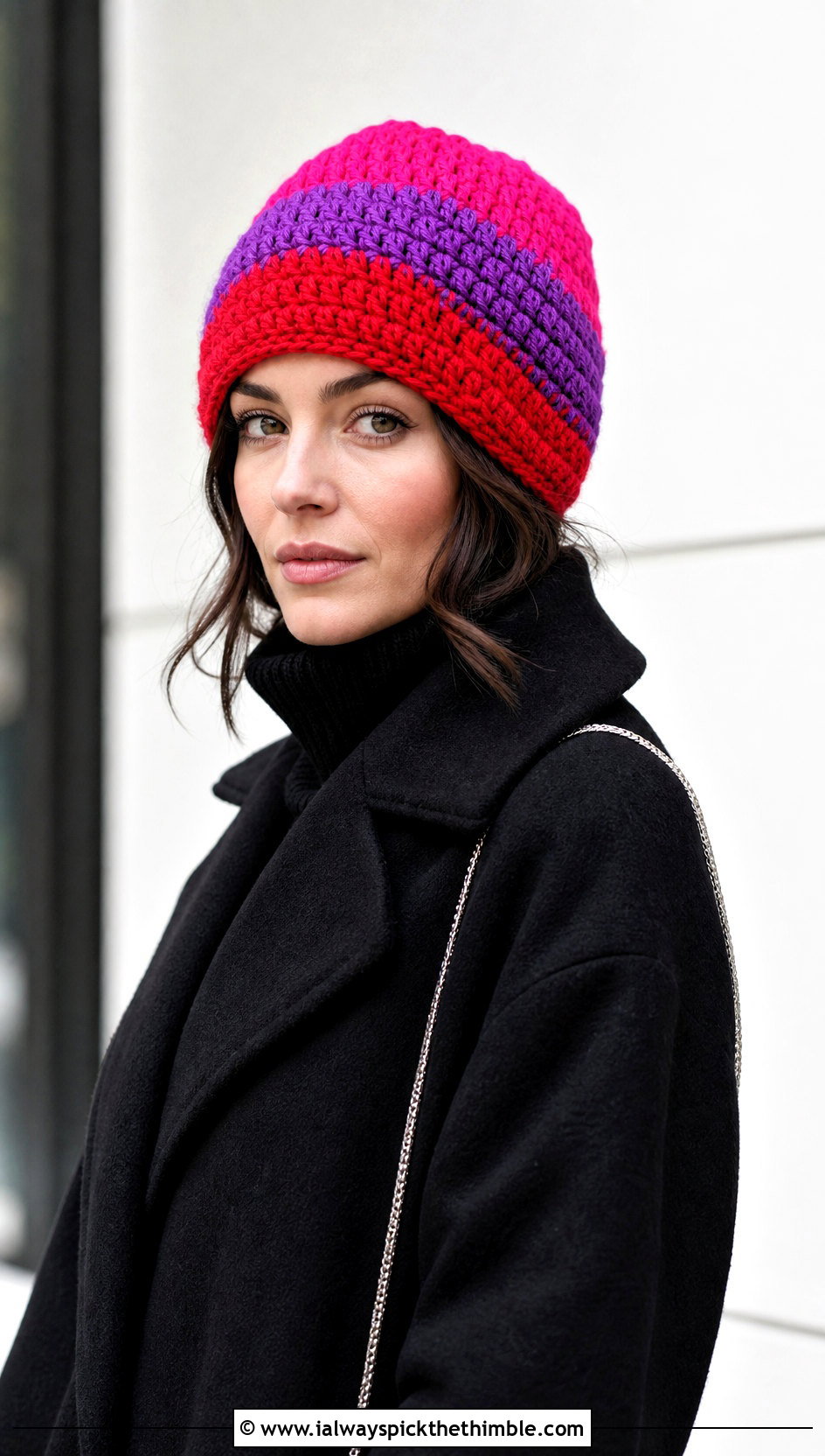Chunky Color Block Beanie With Monochrome Outfit - 20 chunky yarn crochet beanie outfit ideas