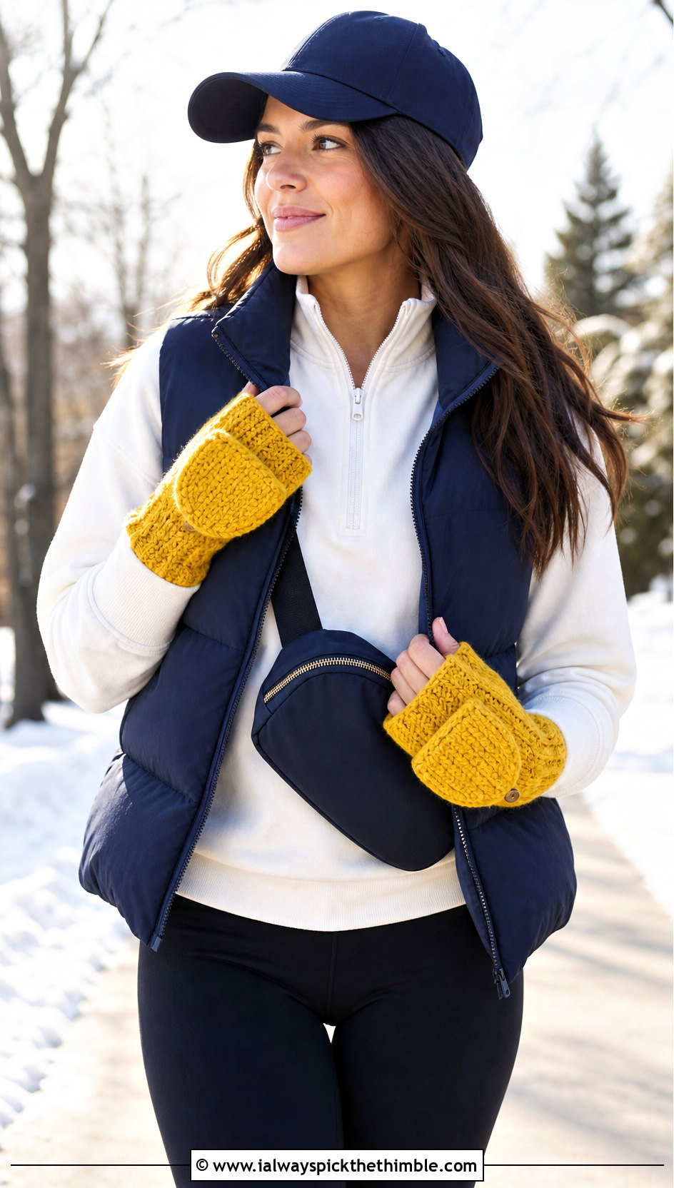 Chunky Convertible Mittens With Puffer Vest - 20 Chunky Crochet Gloves outfit ideas