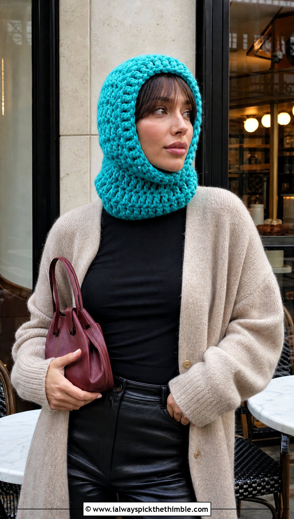 Chunky Crochet Balaclava Beanie With Oversized Cardigan - 20 crochet balaclava beanie outfit ideas