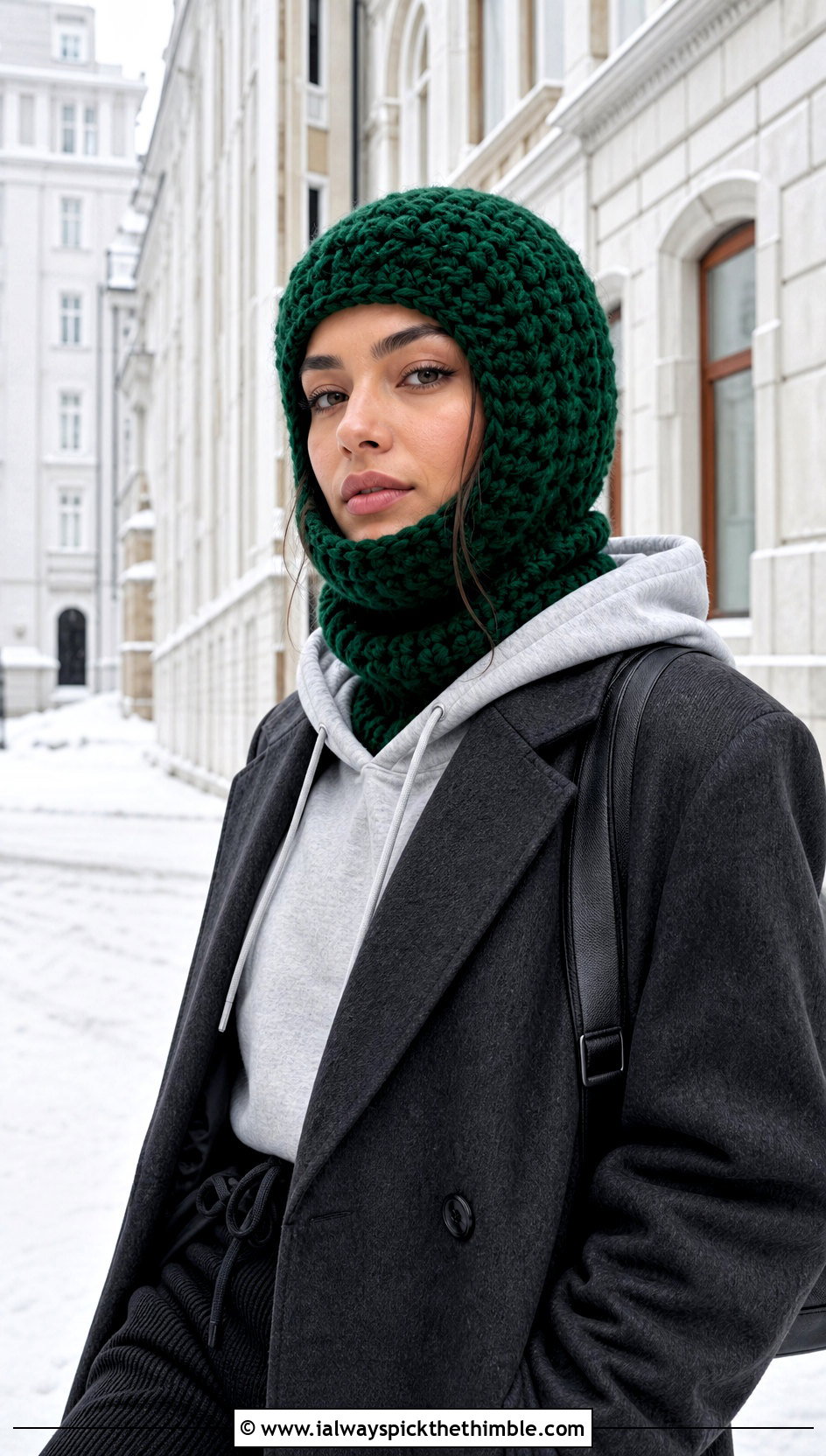 Chunky Crochet Balaclava Hat With Long Coat And Joggers - 15 Simple Chunky Crochet Hat outfit ideas