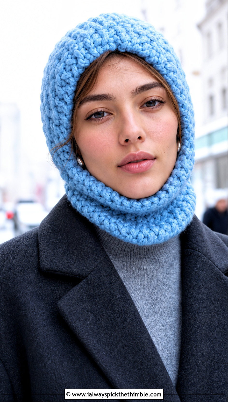 Chunky Crochet Balaclava With Minimalist Coat - 20 Chunky Yarn Crochet Hats outfit ideas