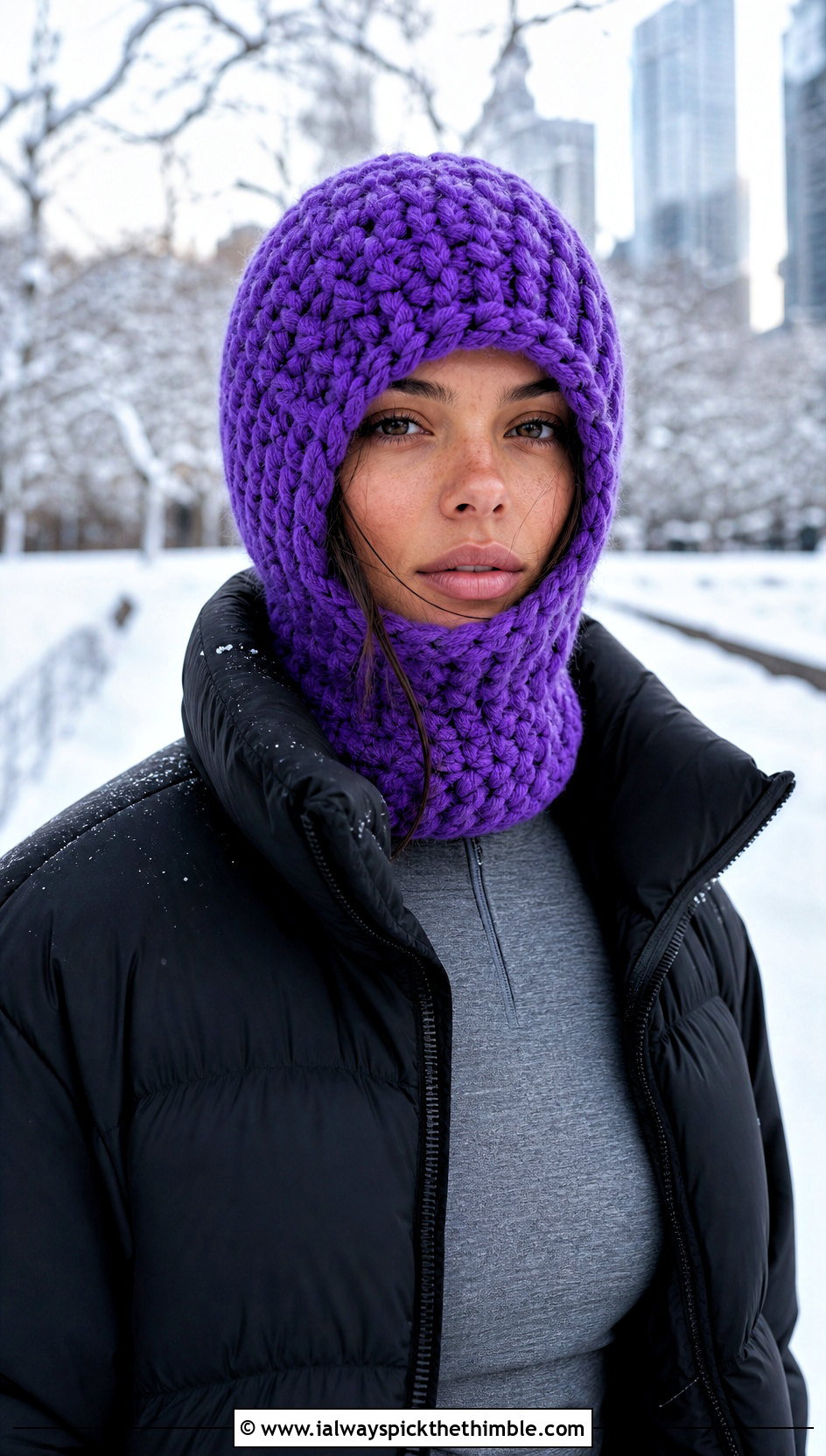 Chunky Crochet Balaclava With Puffer Jacket - 25 crochet balaclava outfit ideas