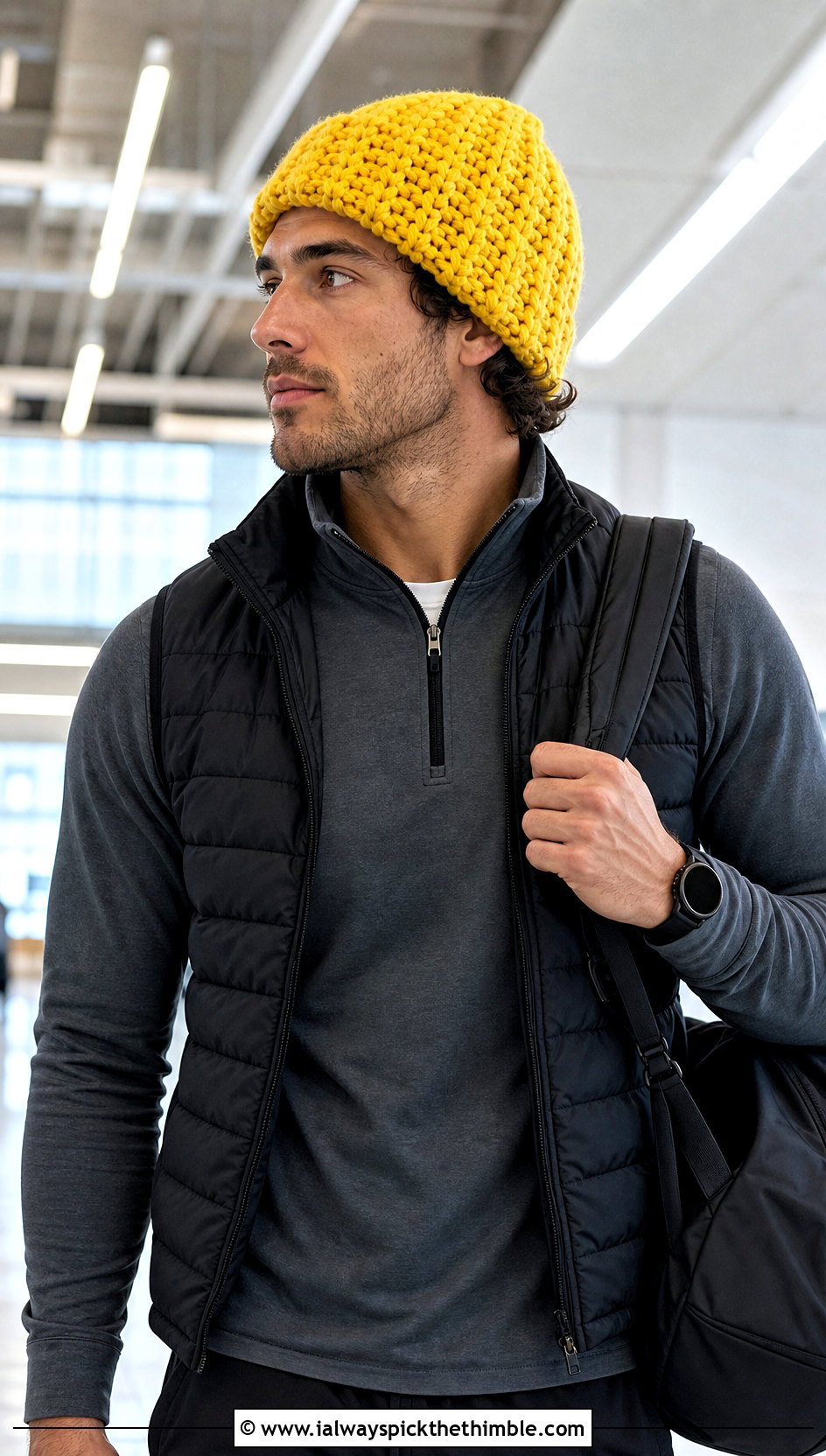 Chunky Crochet Beanie With Athleisure Outfit - 15 men's crochet beanies outfit ideas