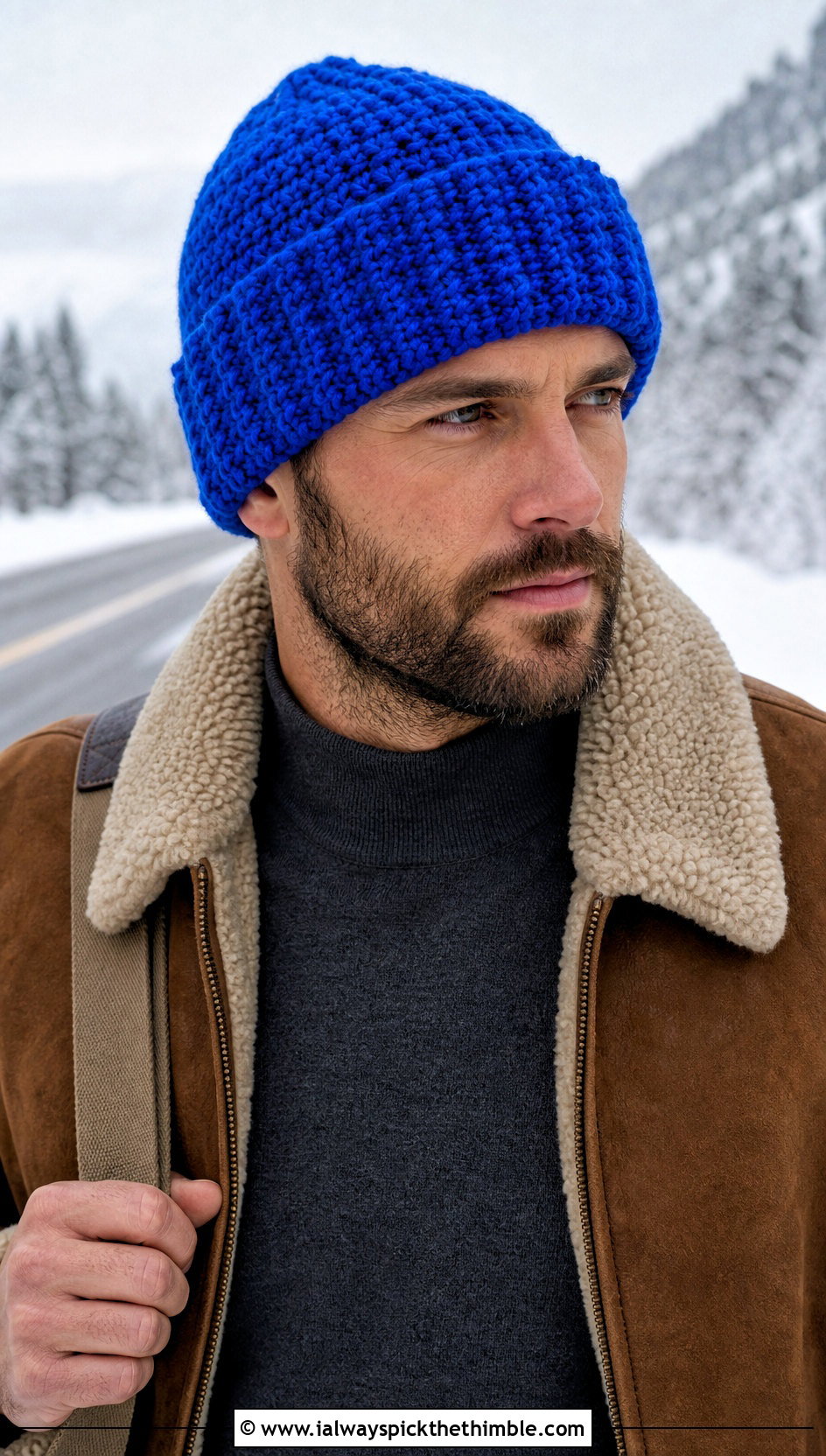 Chunky Crochet Beanie With Shearling Jacket - 20 Easy Mens Crochet Beanie outfit ideas