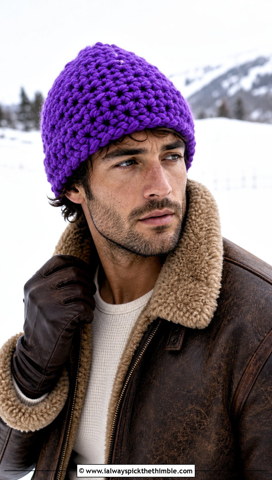 Chunky Crochet Beanie With Shearling Jacket - 25 mens crochet beanie outfit ideas