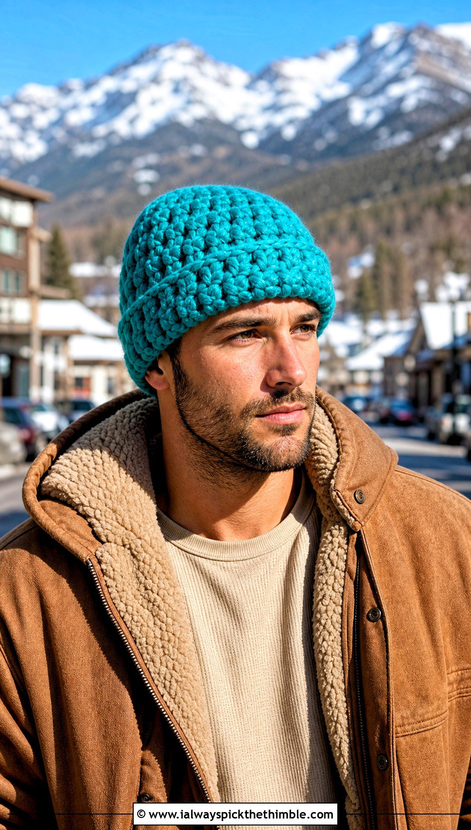 Chunky Crochet Beanie With Sherpa Jacket - 25 Men Crochet Beanie outfit ideas