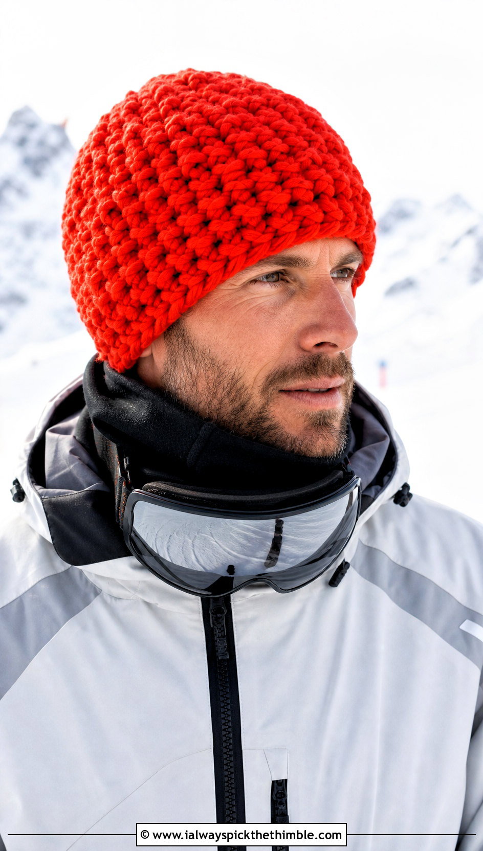 Chunky Crochet Beanie With Ski Jacket - 20 mens winter crochet hats outfit ideas