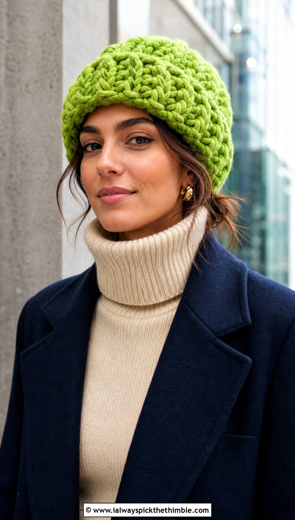 Chunky Crochet Beanie With Turtleneck And Trousers - 20 Women Crochet Beanie outfit ideas