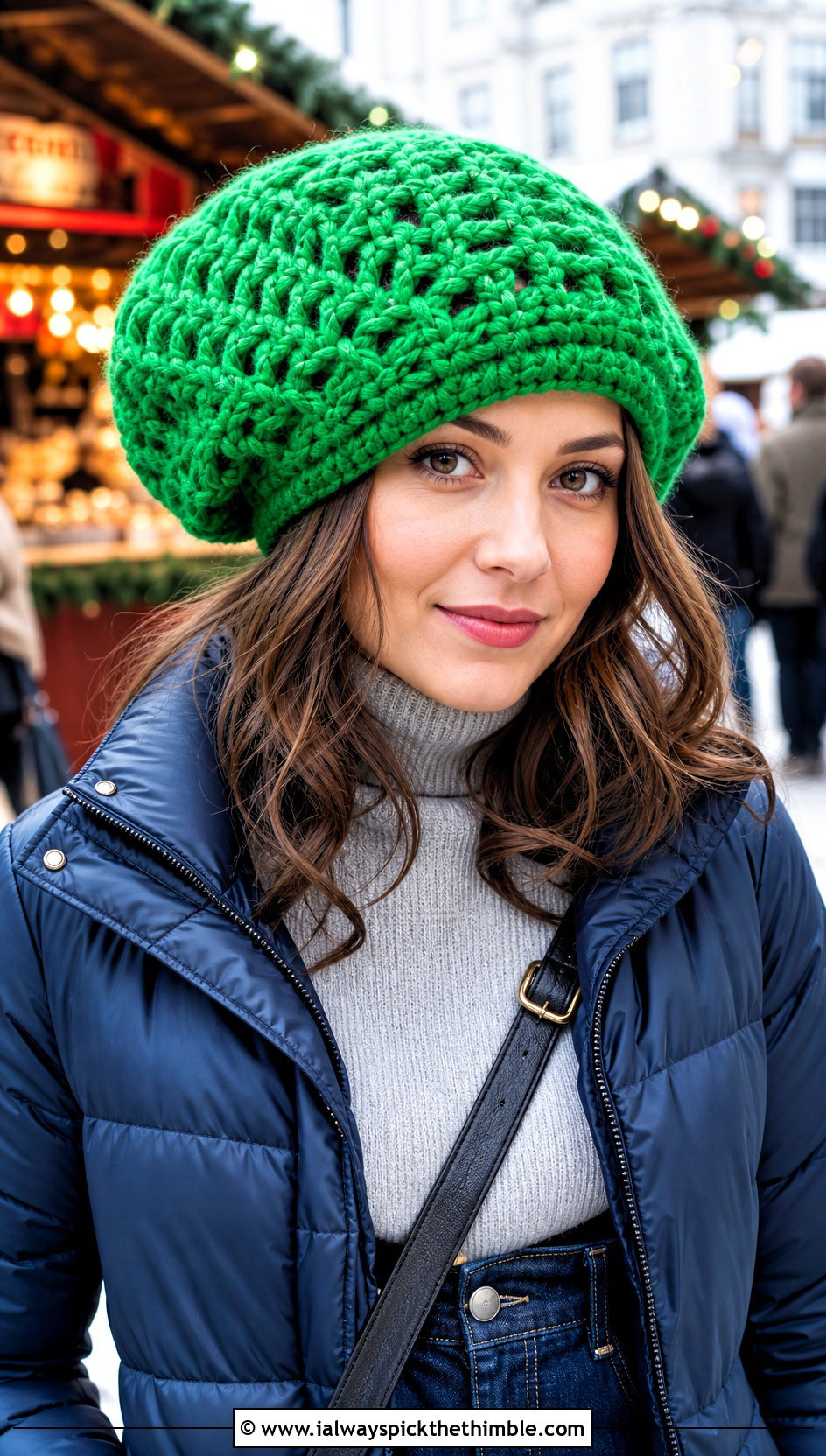 Chunky Crochet Beret Hat With Puffer Jacket - 20 crochet beret hat outfit ideas