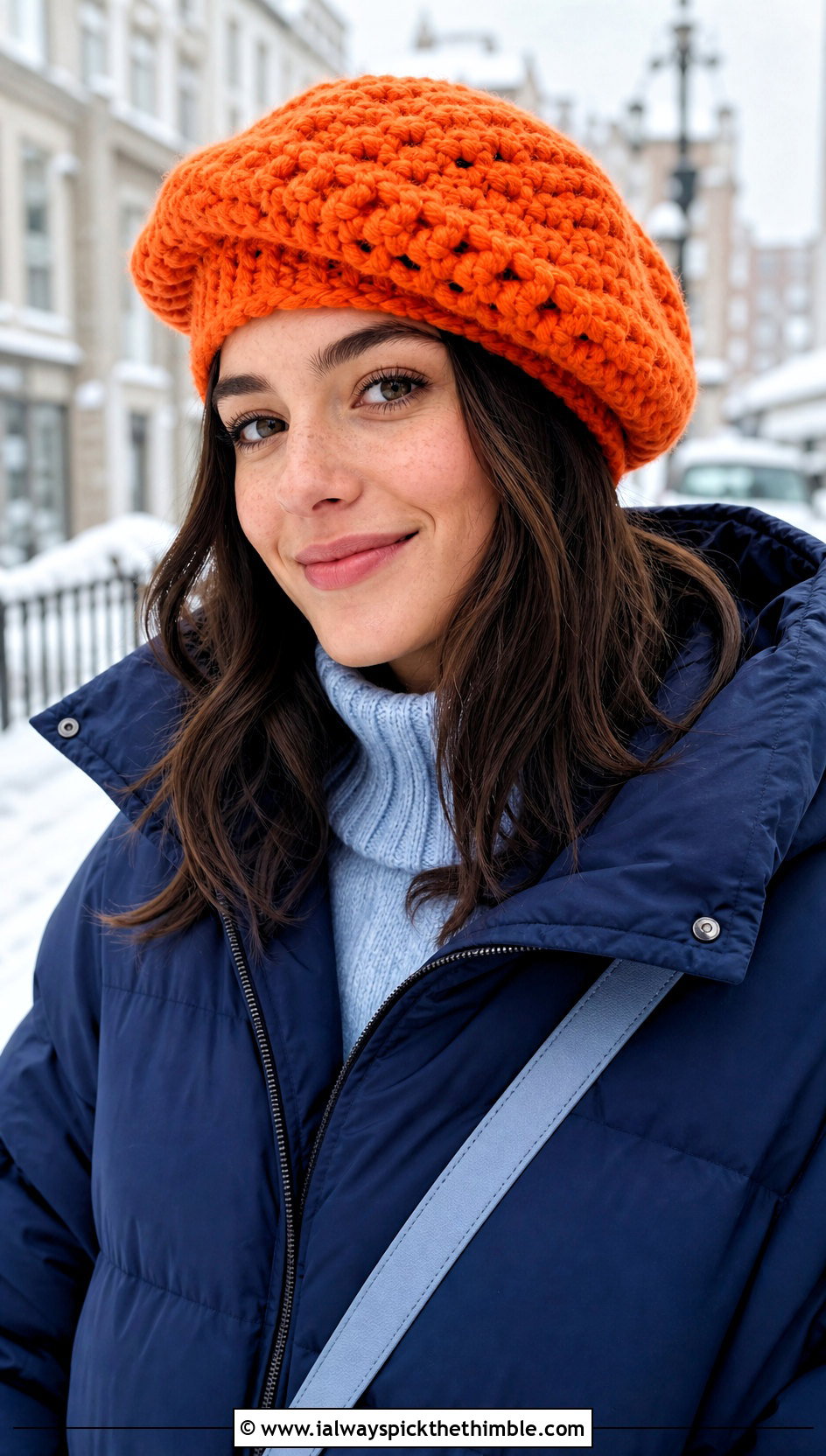 Chunky Crochet Beret With Puffer Jacket - 20 crochet berets outfit ideas