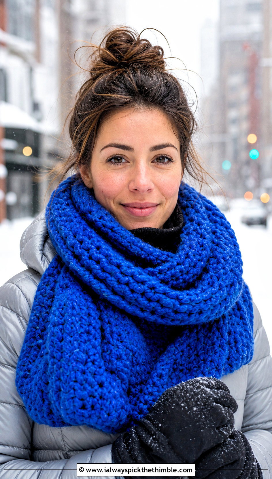 Chunky Crochet Blanket Scarf With Puffer Jacket - 25 crochet blanket scarf outfit ideas